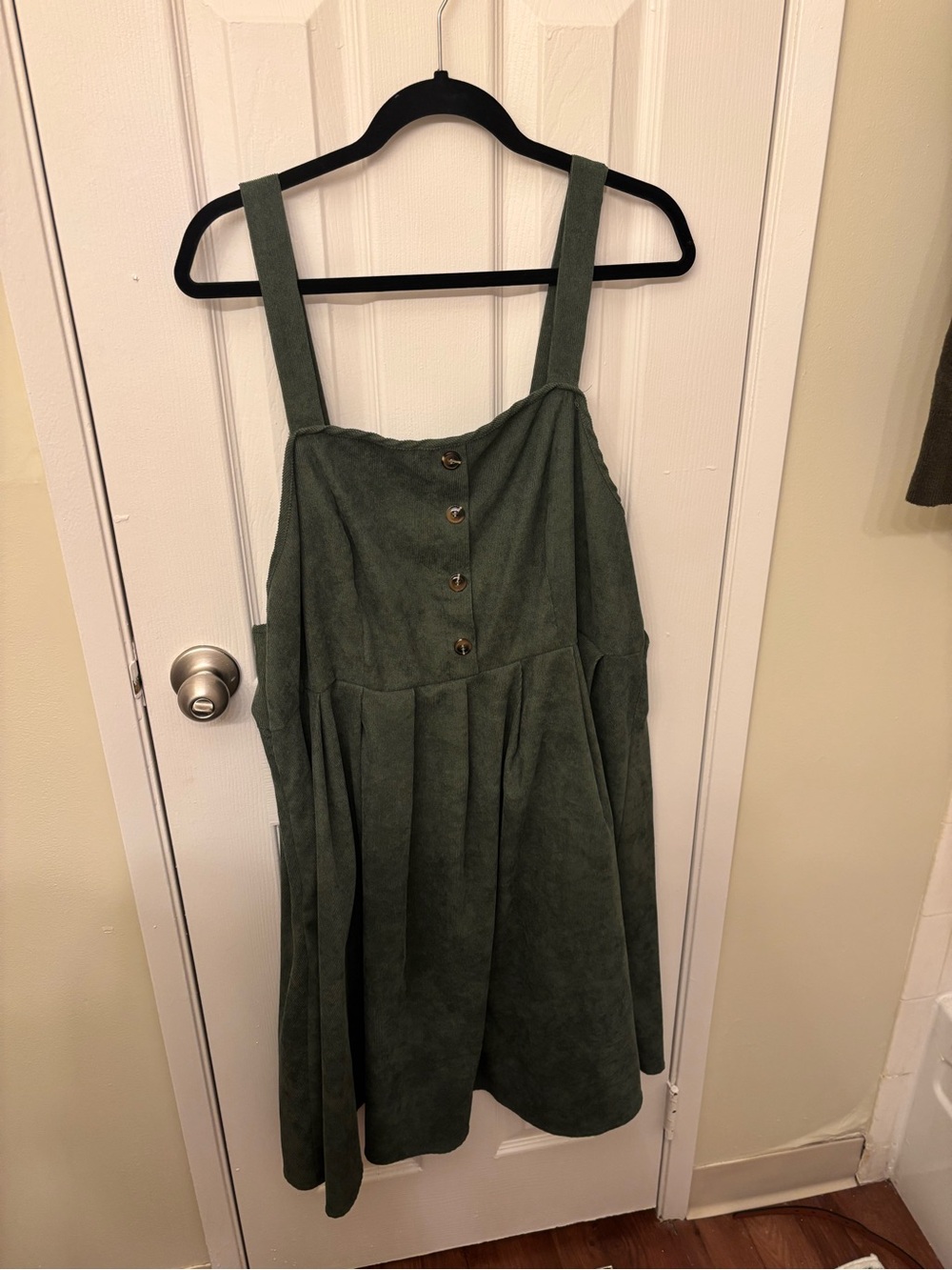 Green Button-Front Pinafore Dress